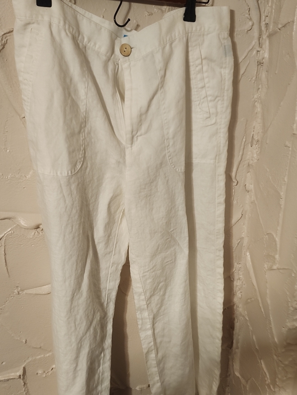 White High-Waist Linen Blend Pants Front & Pockets